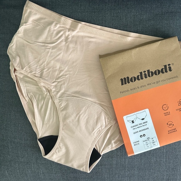 Modibodi NWOT 3X (US 16) Classic Full Brief Light Absorbency Beige - Picture 2 of 5